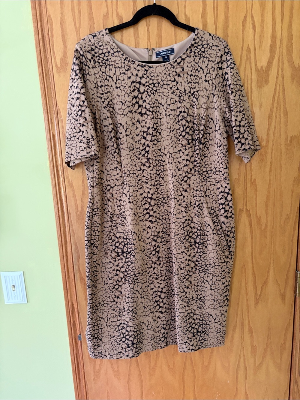 Lands' End Beige and Black Printed Midi Dress